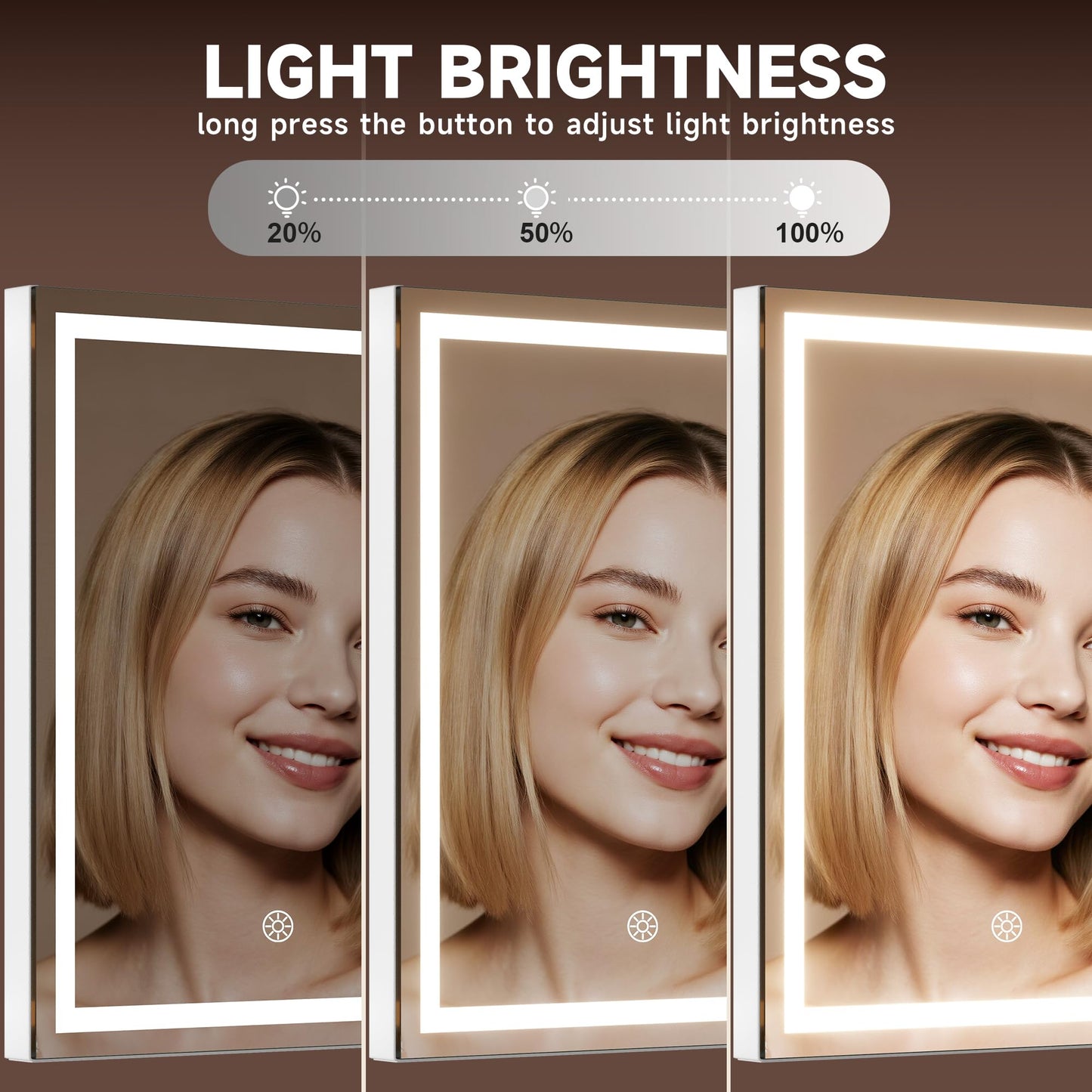 MINISO Vanity Mirror with Lights, 13.8" x 10.6" LED Makeu Mirror, Light & Brightness Adjustment, Smart Sensor, Aluminum Alloy Metal White Frame, with 5X Magnifying Glass
