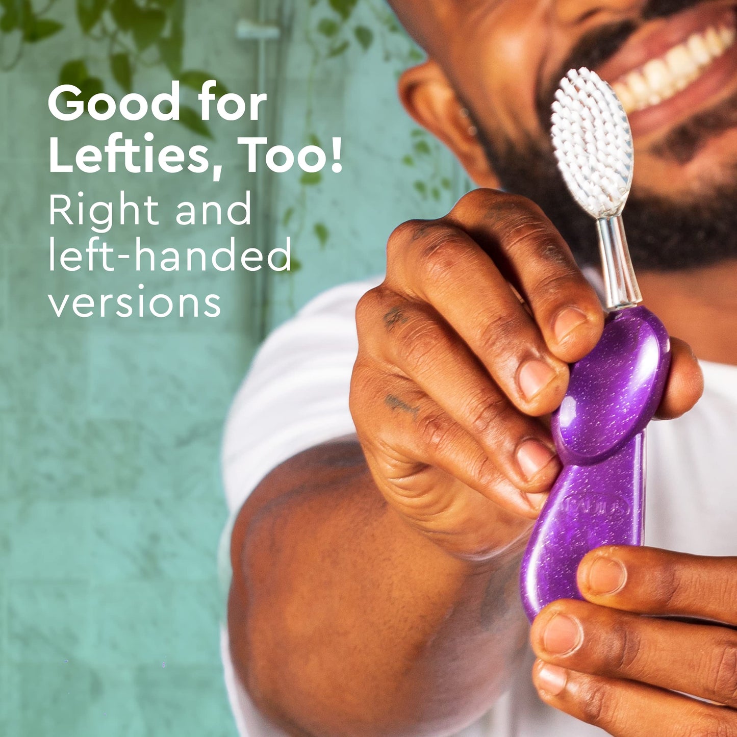 RADIUS Big Brush with Replaceable Head BPA Free & ADA Accepted Toothbrush Designed to Improve Gum Health & Reduce Gum Issues - Left Hand - Purple/Sea Shell/Midnight Sky - Pack of 3