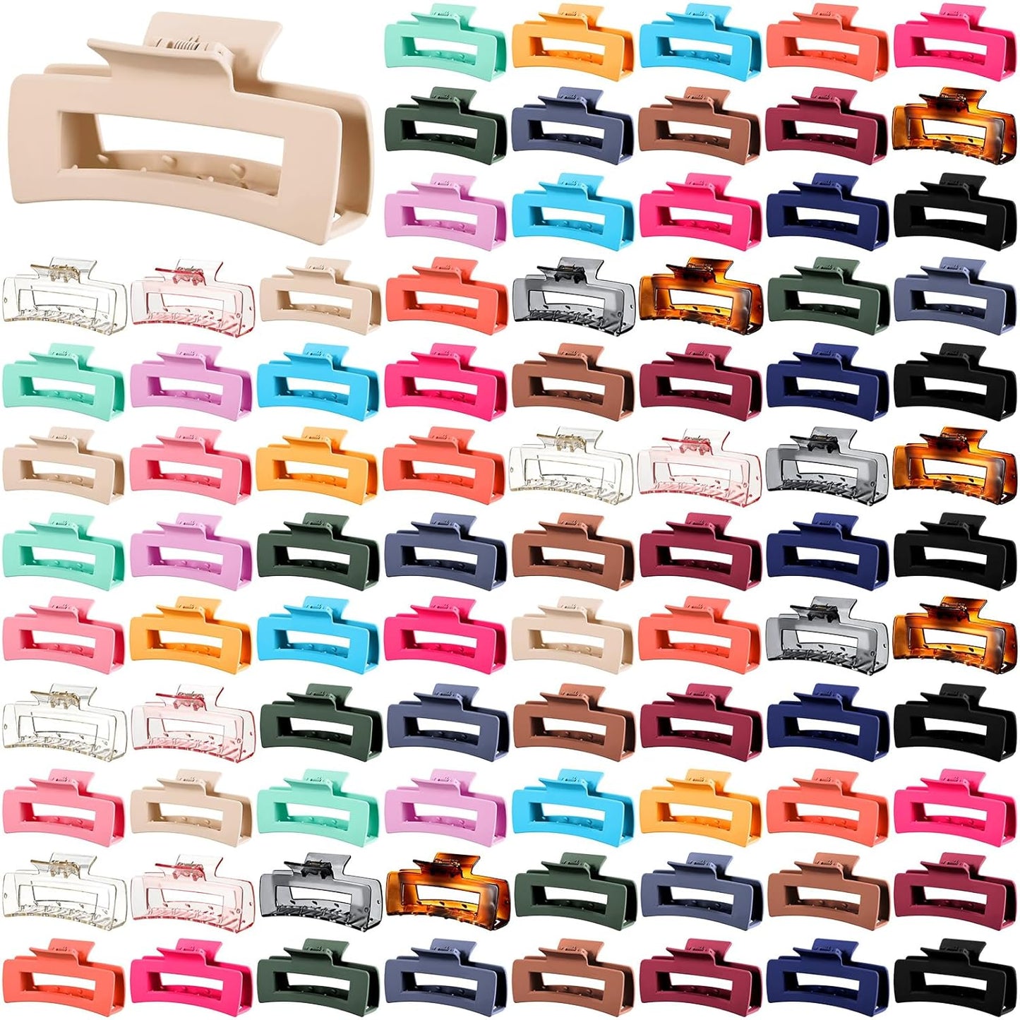 Large Hair Claw Clips - 36 Pcs Matte Rectangular Hair Claws | Strong Hold, Nonslip, 18 Colors