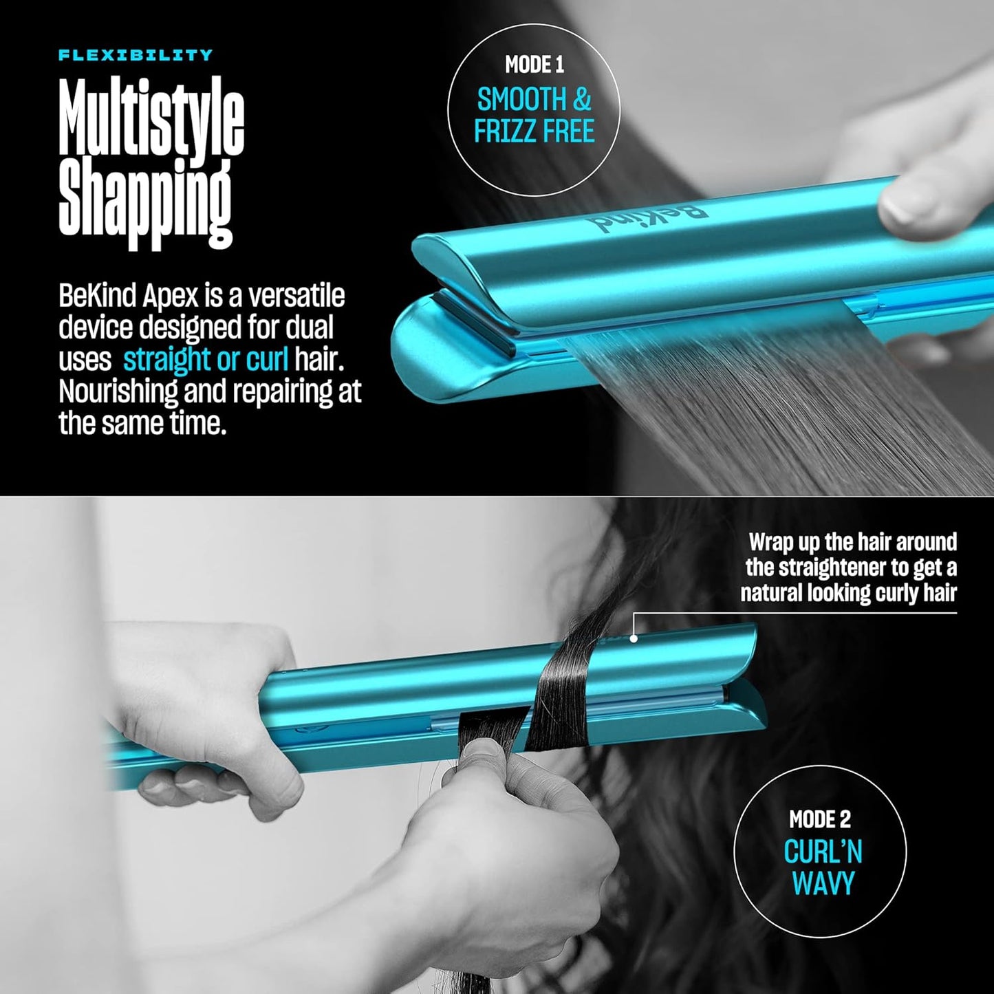 Apex 2-in-1 Hair Straightener & Curler - 460°F Fast Heating, UltraSmooth Tech | Crystal Blue Gift Set for Women