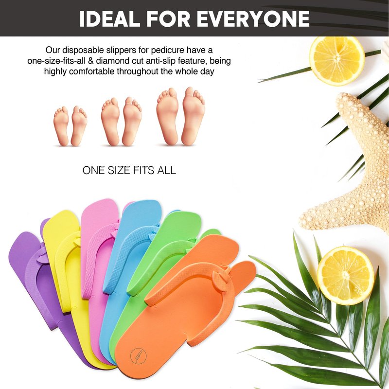 Artist Land 60 Pairs Disposable Anti-Slip Pedicure EVA Slippers Spa Party Pack- Bulk 6 Fun Colors Ideal for At Home Spa Party & Nail Salon