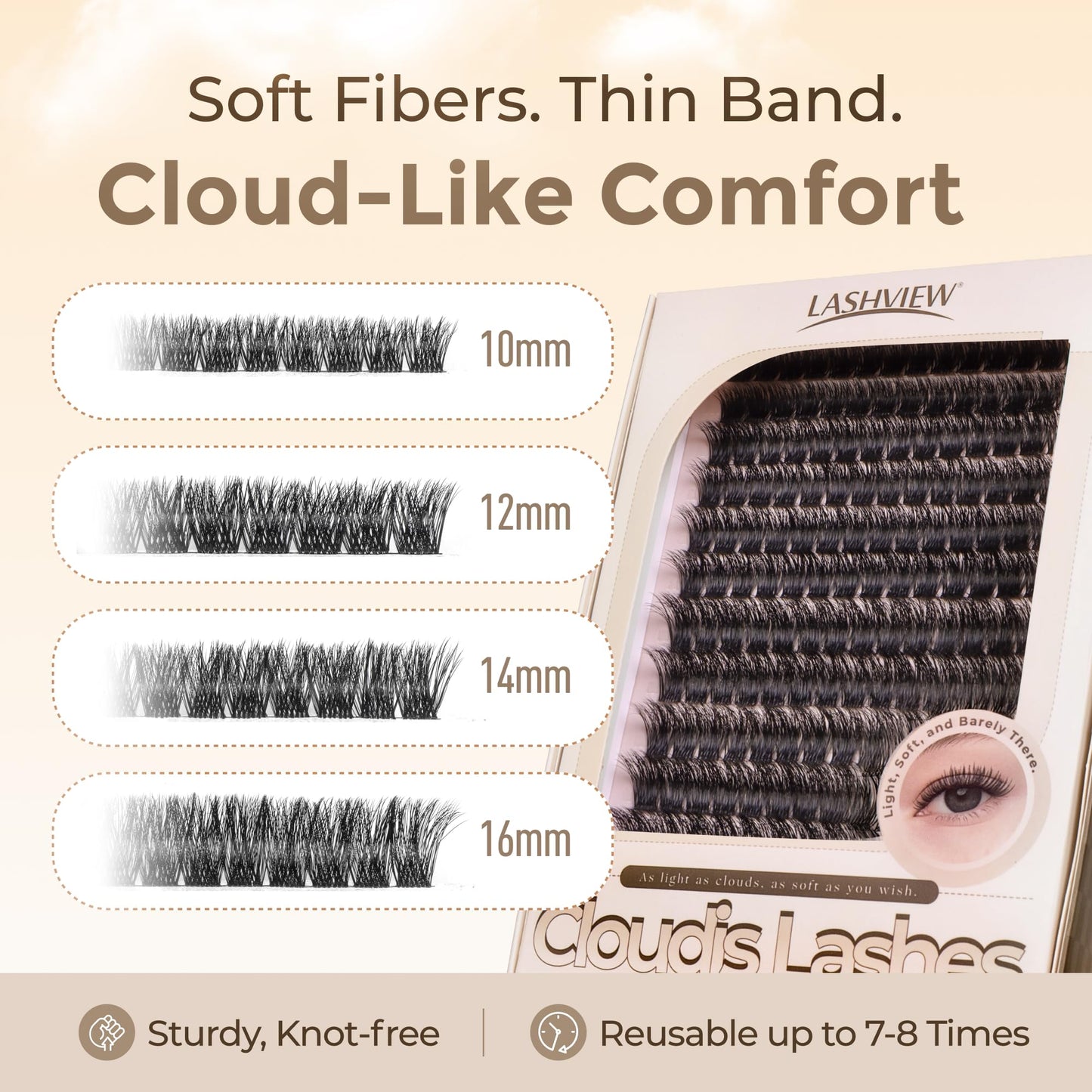 LASHVIEW Lash Clusters NM03 Cluster Lashes DIY Cluster Eyelash Extensions Mega Volume Reusable Individual Lashes Cluster Volume Look Super Thin Band & Soft(D-10-16mix)