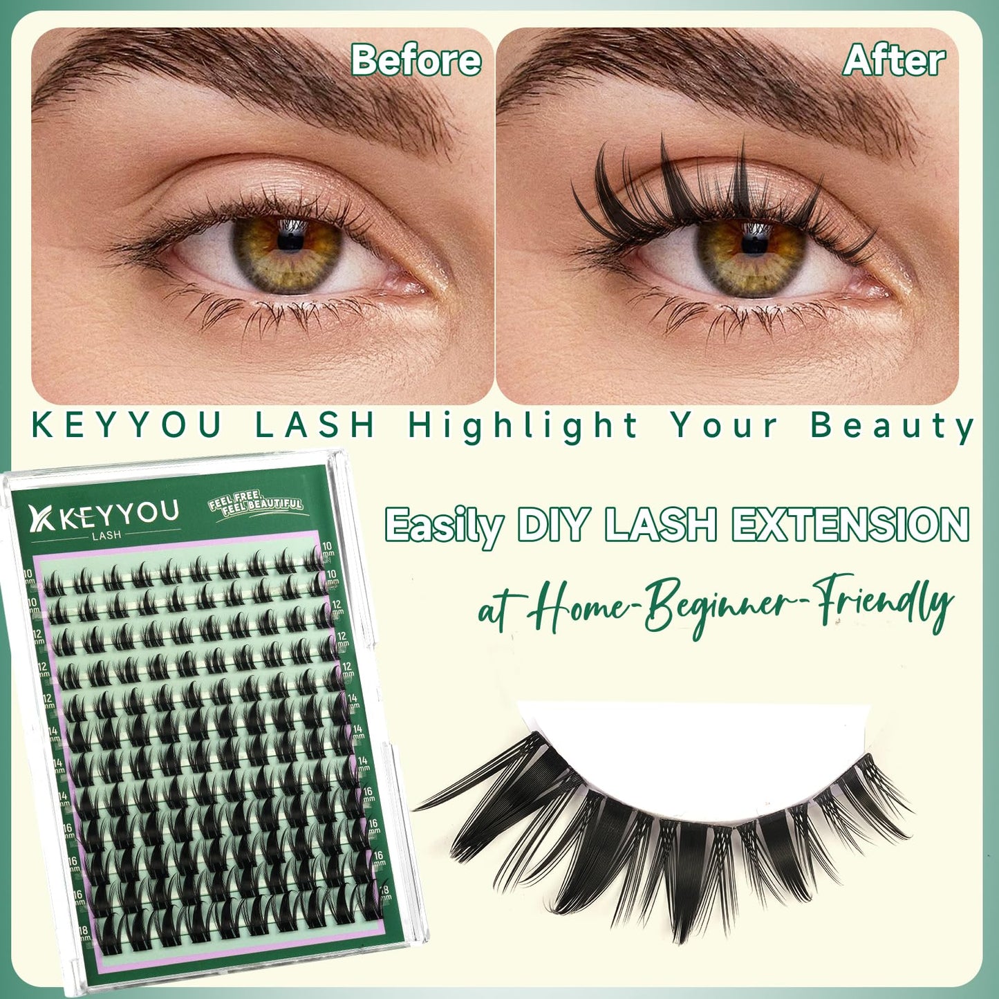 KEYYOU Manga Lash Clusters Fairy Cluster Eyelash Extensions Cosplay at home Wispy False Eyelashes 10-18mm Lashes Easy to Apply for Beginner Individual Fake Eyelashes D Curl Extension with Spikes