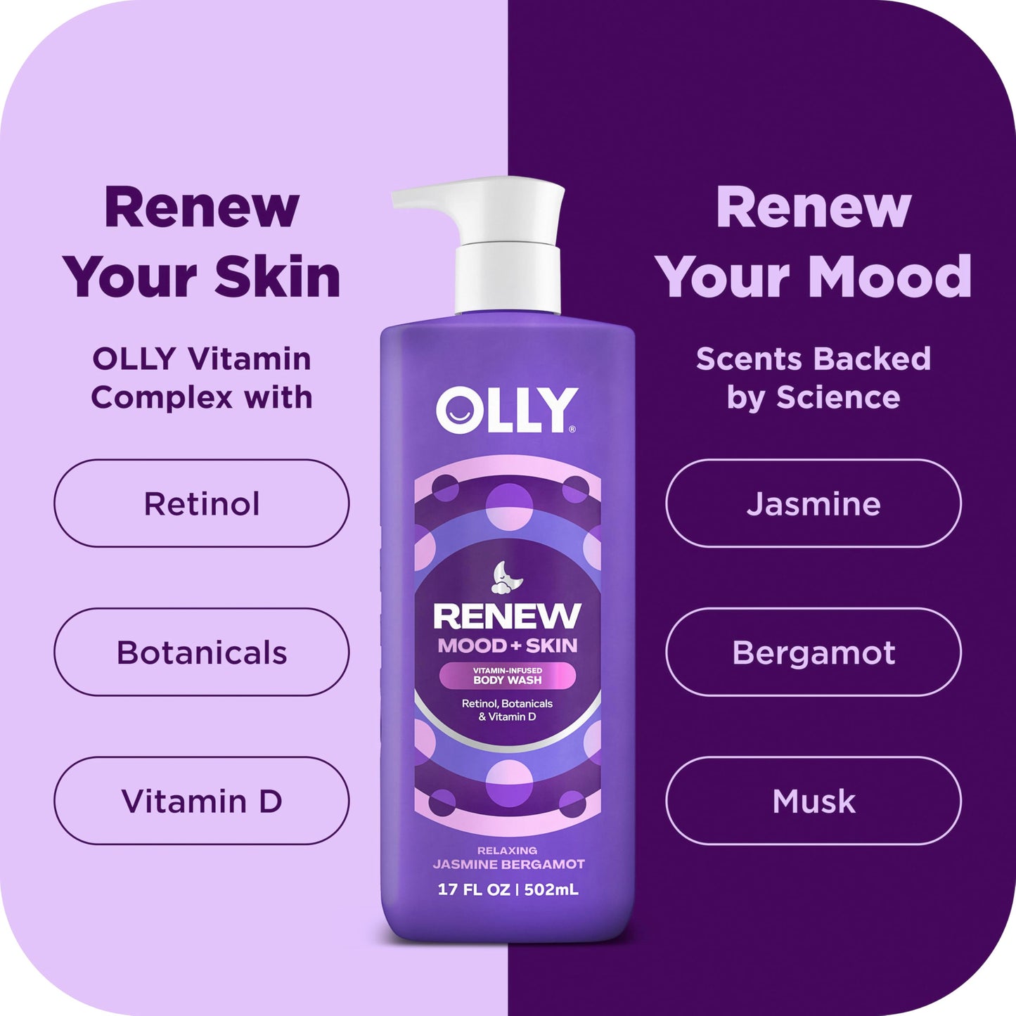 OLLY Body Wash Mixed Pack 4 Count to Restore Skin barrier & Hydrate skin 3 oz