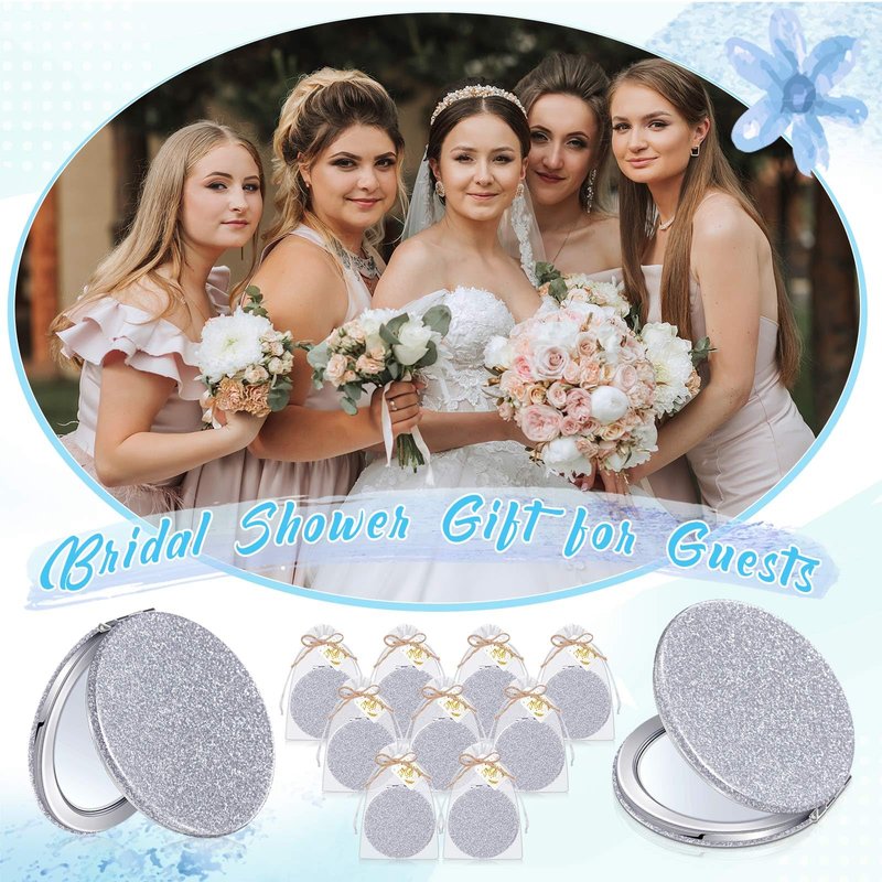 Chunful 30 Sets Compact Magnifying Mirrors Gifts with Thank You Card and Rope Quinceanera Party Favors for Guests Bridal Shower Wedding Souvenir Bridesmaids Mother's Day (Silver)