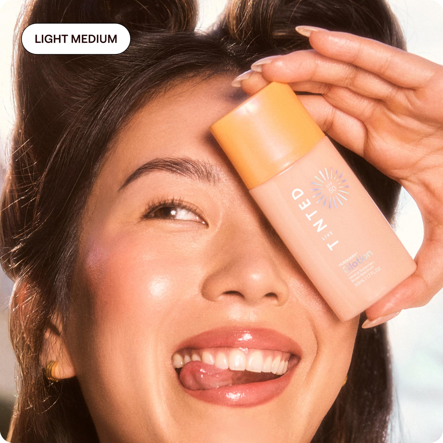 Live Tinted Hueguard Glotion Mineral Tinted Sunscreen For Face SPF 50 – Lightweight Fragrance-Free Sunscreen – Clean & Vegan Primer With SPF - Light Medium .5 FL Oz