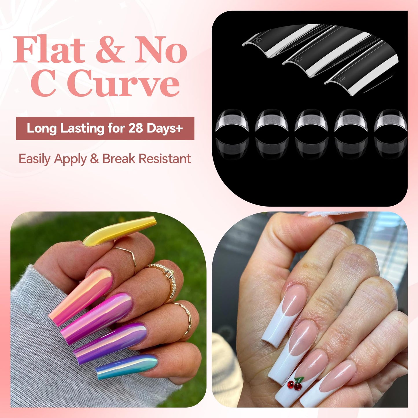 Luckyfairy XXL No C Curve Square Flat Nail Tips, 240pcs Extra Long Straight Tapered Acrylic Gel Fake Nails, Matte Full Cover Clear Press on for Extension Manicure Home DIY 12 Sizes Gelly Tips