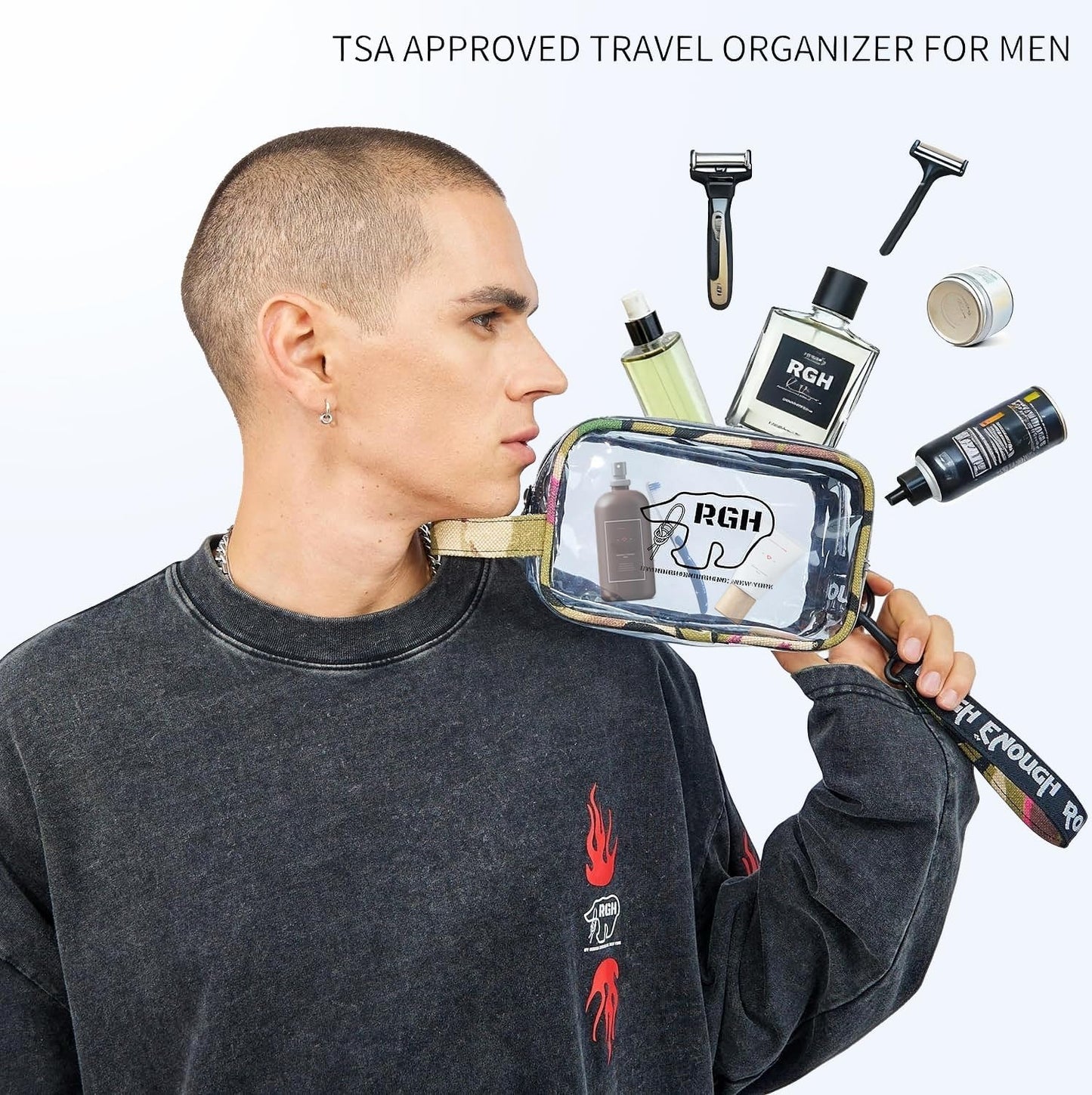TSA Approved Clear Toiletry Bag for Travel | Durable Camo Organizer with 2 Compartments - Quart Size