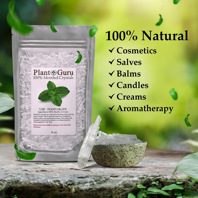 Plant Guru Menthol Crystals 1 lb. Bulk Mentha Arvensis 100% Pure Natural USP Food Grade - Great For Cosmetics, Salves, Balms, Creams and Soap Making.