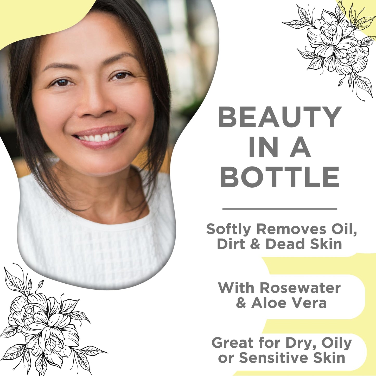 Skin Nation Hydrating Gentle Rosewater Toner with Aloe Vera and Chamomile, Alcohol-Free and Paraben-Free, for Dry, Sensitive, Oily and Combination Skin, 4 fl oz