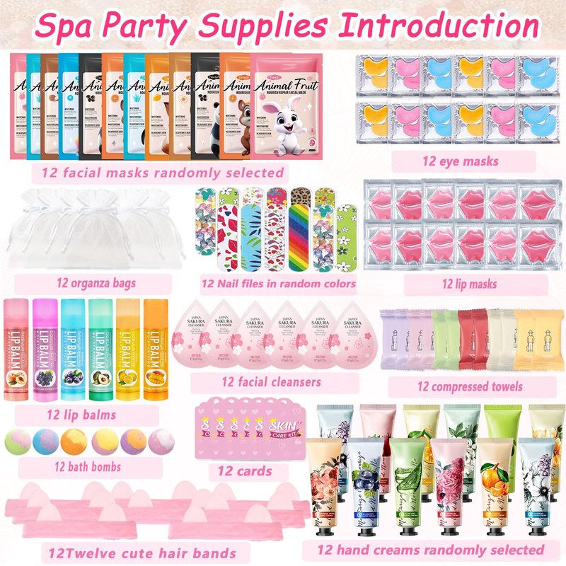 144 PCS Spa Party Supplies for Women,Spa Day Favors Essentials Include Face Masks Skincare, Lip Balm, Under Eye Patches, Foot Bath Bomb,Mothers Day Gifts, Bulk Gifts For Women,Spa Kit Self Care