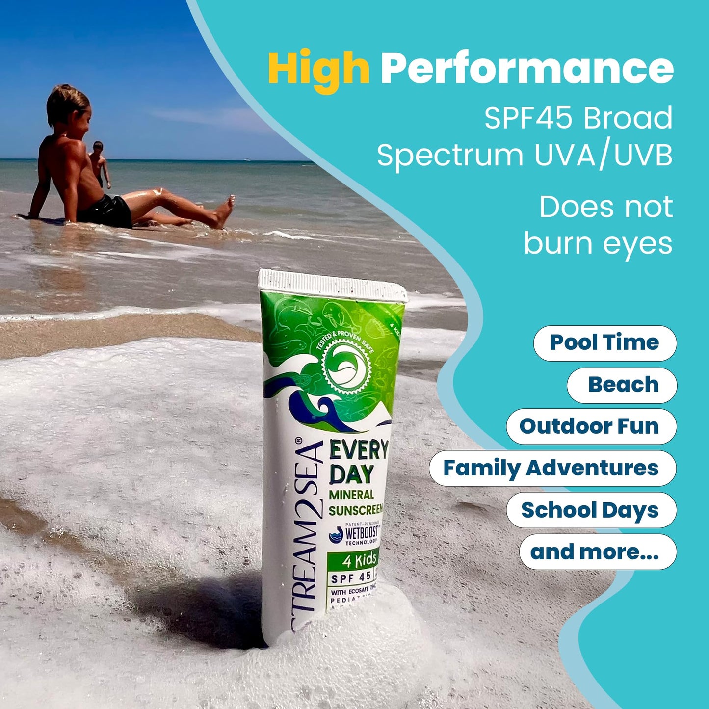STREAM 2 SEA Every Day Kids Mineral Sunscreen SPF 45 Broad Spectrum — Gentle for Baby | Reef Safe, Biodegradable, EWG Verified | Zinc Oxide, Chamomile & Calendula | Water Resistant 80 Min 2.5 Fl Oz