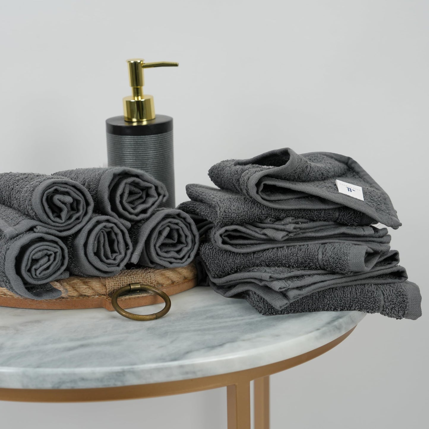 Tens Towels Pack of 24 Washcloths, 12 x 12 Inches, Lighter Weight, Quick to Dry, Super Soft & Absorbent, Gentle Face Towels, Hotel Quality, Perfect for Bathroom, Gym, Spa (Dark Grey, 24 Pack)