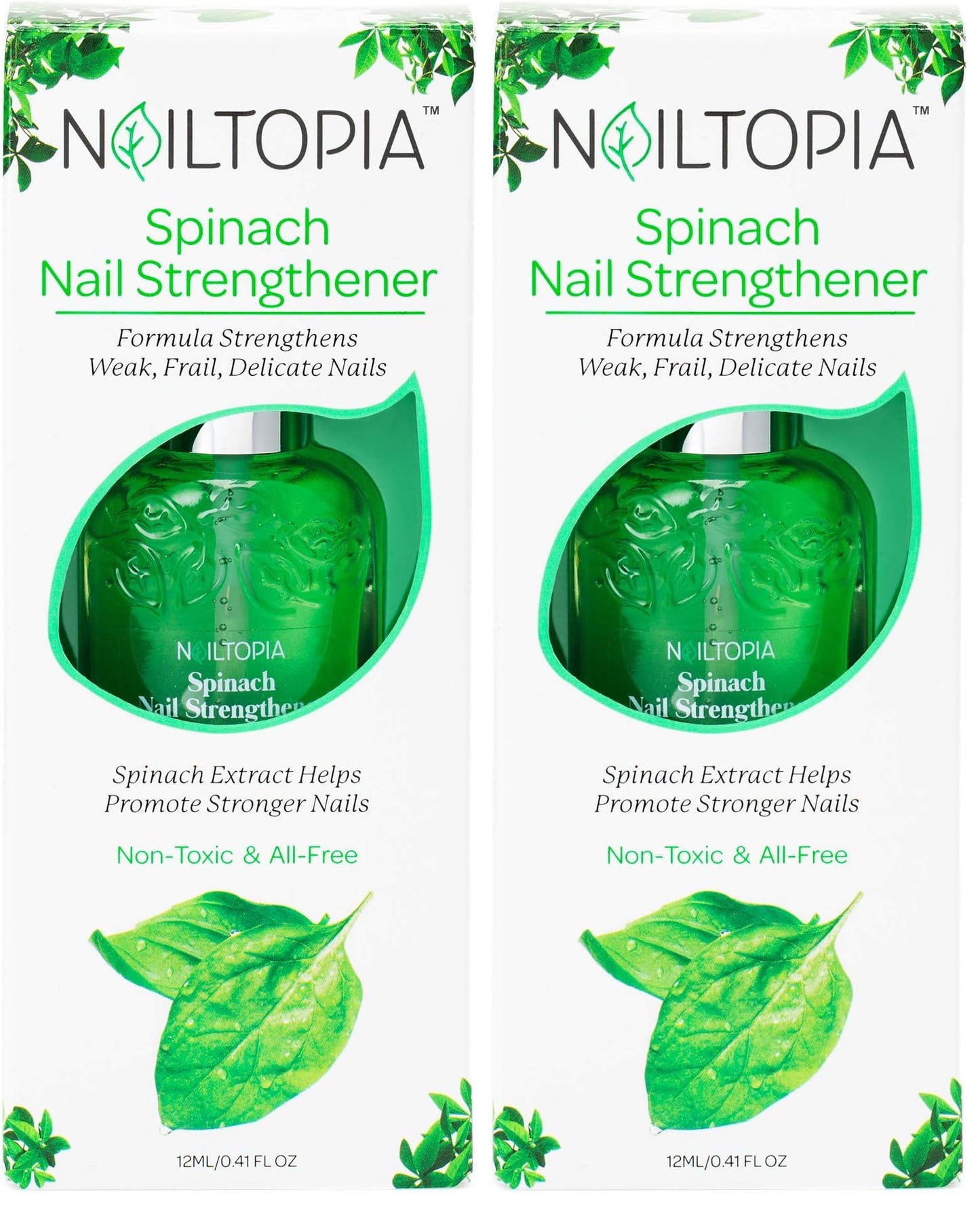 Nailtopia Spinach Nail Strengthener - Revitalizing Nail Strengthener Treatment for Stronger Nails - Growth Serum for Damaged, Thin, Cracked Nails - Vitamin Infused, Bio Sourced, and Vegan - 0.41 oz