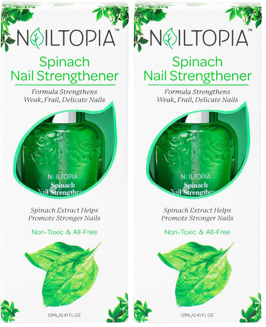 Nailtopia Spinach Nail Strengthener - Revitalizing Nail Strengthener Treatment for Stronger Nails - Growth Serum for Damaged, Thin, Cracked Nails - Vitamin Infused, Bio Sourced, and Vegan - 0.41 oz