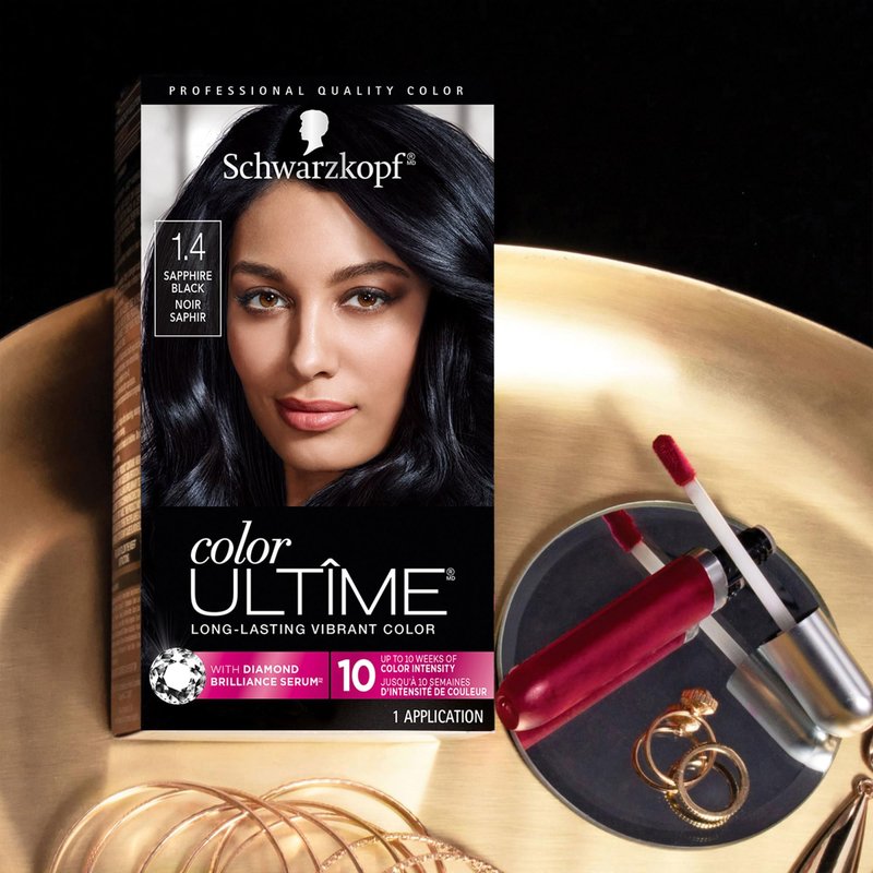 Schwarzkopf Color Ultime 1.4 Sapphire Black Hair Dye, Permanent Intense Black with Diamond Brilliance, Fade-Resistant, Covers Grays, All Hair Textures