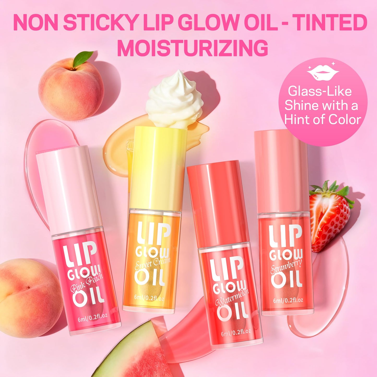 AMOADO Lip Oil, Tinted Lip Glow Oil – Hydrating & Nourishing, Lip Oils Gift Set, Fruity Lip Oils Gloss Non-Sticky & Glossy Finish, 4 Colors Lip Gloss for Girls and Women - Party Favor