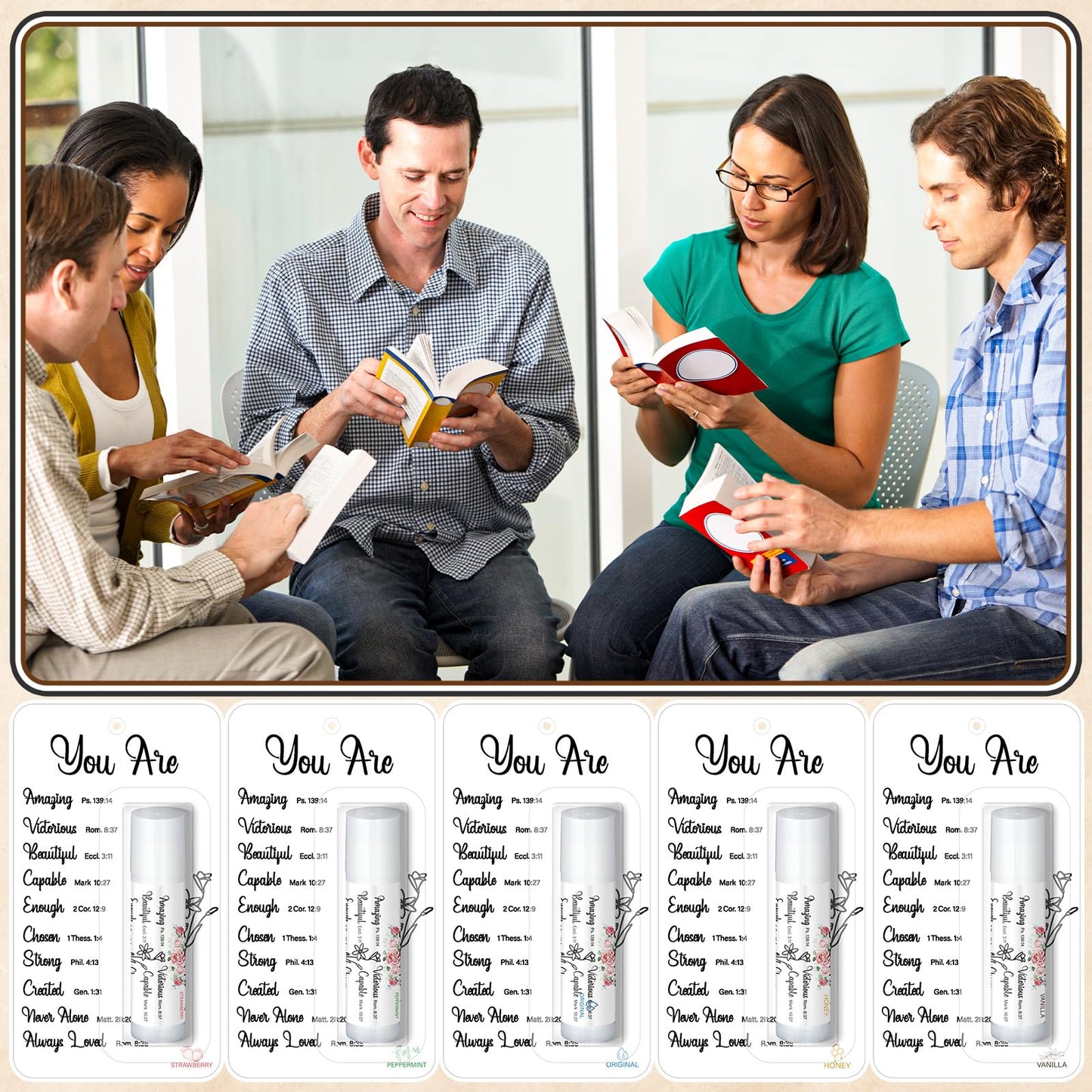 Sacubee 50 Pack Christian Gifts Bulk for Women Men Religious Lip Balms Bulk Church Party Favors Christmas Party Gifts Stocking Stuffers Bible Verse Study Supplies for Employee Staff Coworker