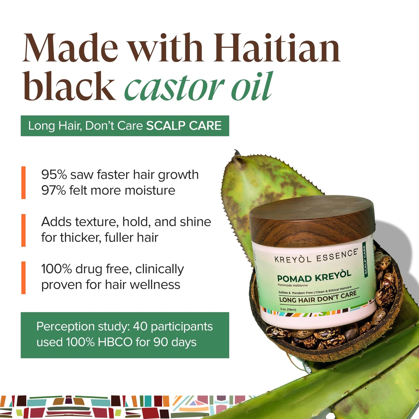 Kreyol Essence Haitian Black Castor Oil Rosemary Pomade for Men & Women - Natural Hair Pomade for Men for Curly Hair, Light Hold + Natural Shine, Detox & Strengthen, Paraben Free, 4 Oz