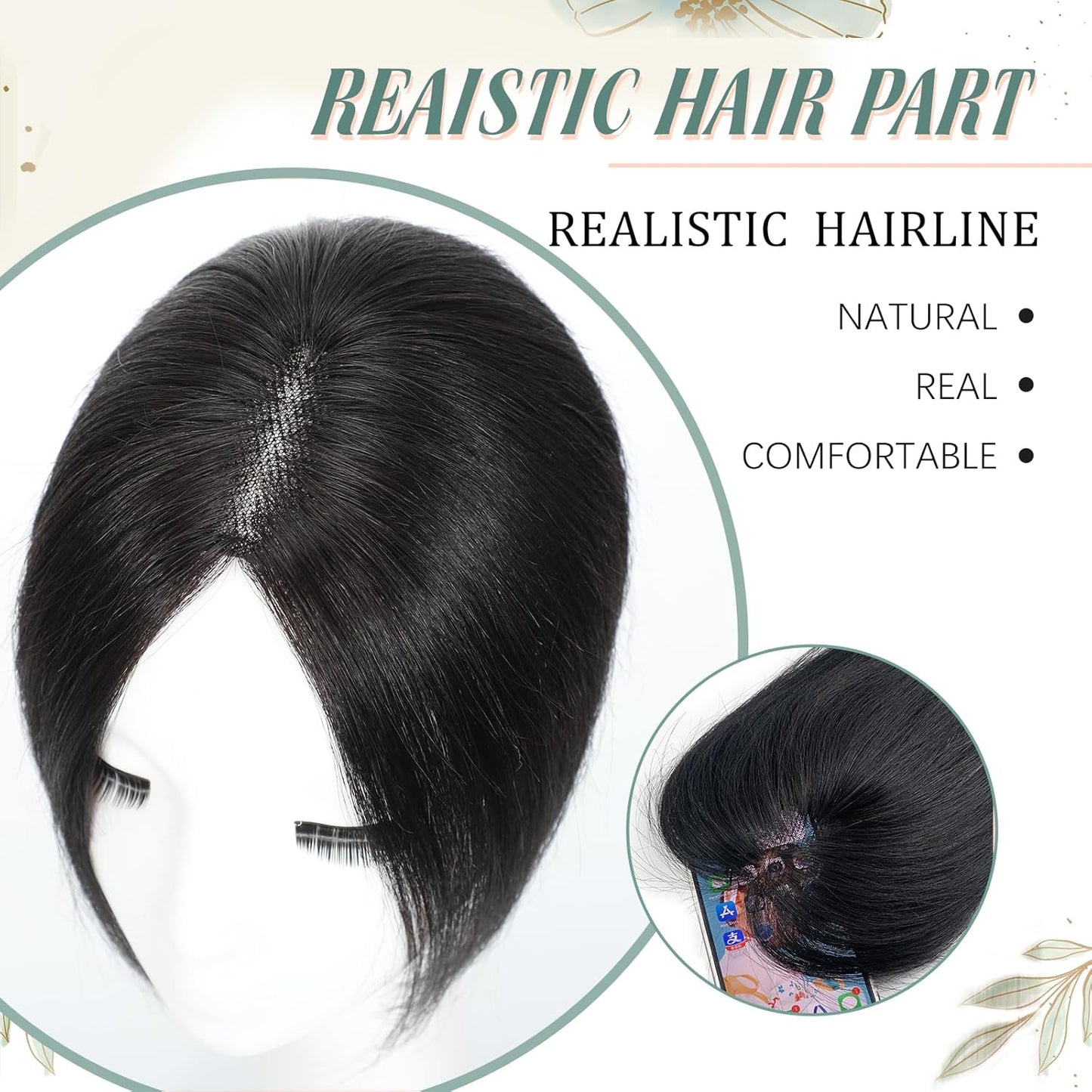 Black Hair Toppers for Women - Real Human Hair 3D Design | No Bangs, 10 Inch for Thinning Hair