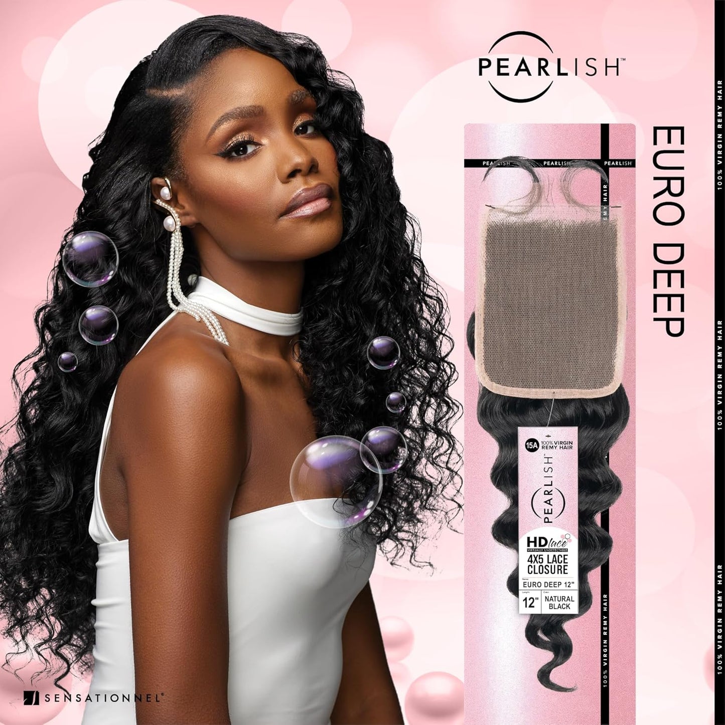 Sensationnel Pearlish Bundle - 4x5 Closure Euro Deep 12 Inch HD Lace Human Hair Weave | Soft Remy Natural Black