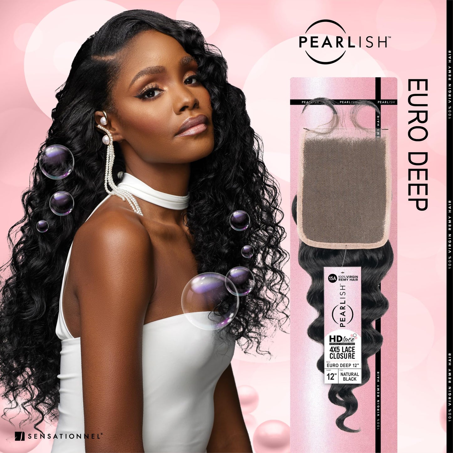 Sensationnel Pearlish bundle 4x5 closure - euro deep 12 inch HD lace beauty supply human hair bundles weave 15a soft remy (NATURAL)