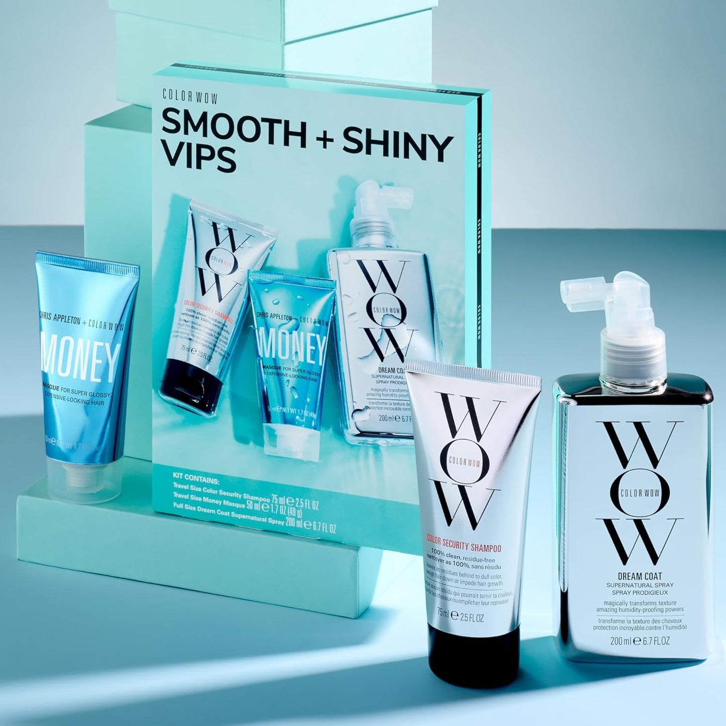 COLOR WOW Smooth + Shiny Hair Care Kit - Frizz Control & Shine Boosting Treatment