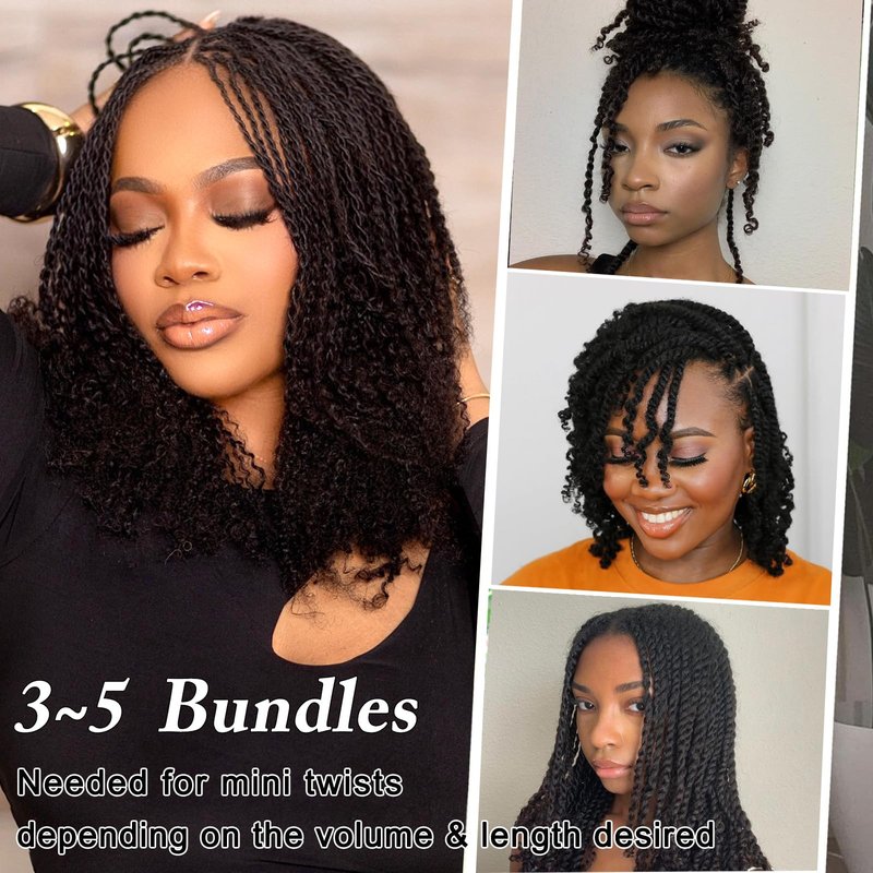 Bob Afro Kinkys Bulk Human Hair 10 Inch 50g Spring Twist Hair Afro Kinky-curly Human Hair Bulk for Twist 4C Kinkycurly Human Braiding Hair for Women Girl Kids Natural Black