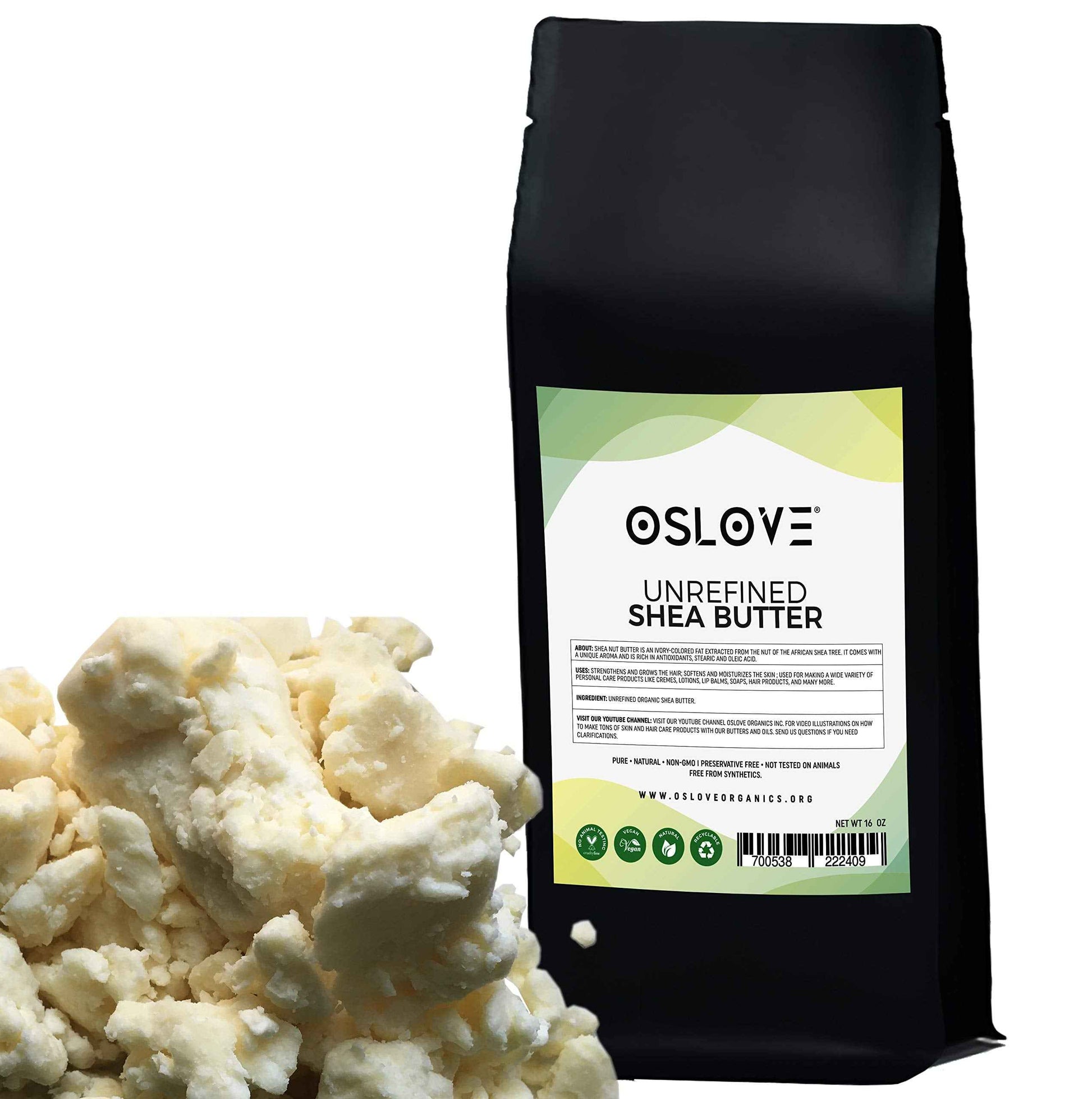 Oslove Organics Organic Unrefined Shea Butter 1 LB - African,100% Pure, Non-GMO, Fresh, Rich and Creamy | Use for Body/Hair moisturizing butters, Lip balms, soap base, salves and deodorants