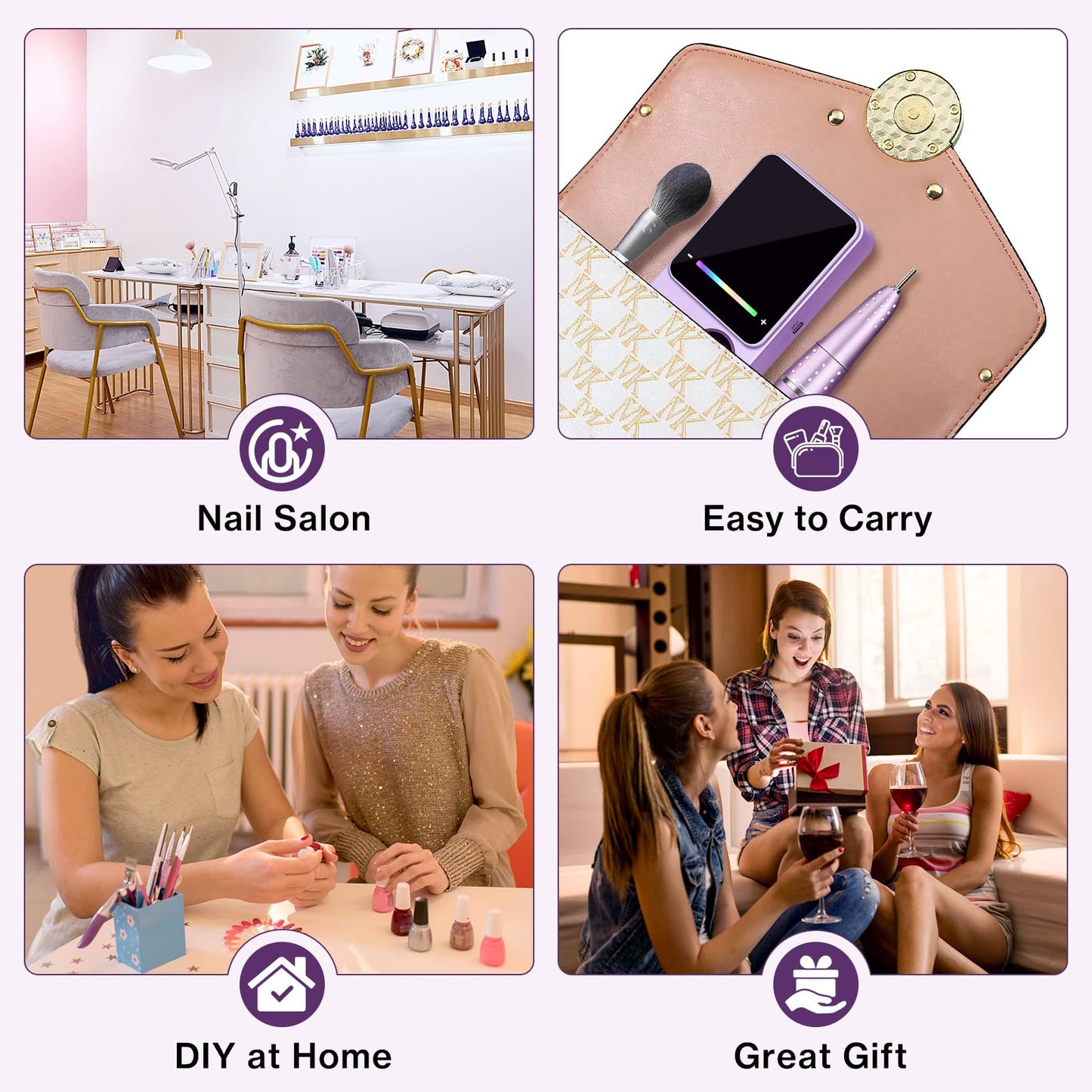 Urbuti Electric Nail Drill Professional 45000RPM, Portable Smart Touch Display Electric Nail File, 4000mAh Rechargeable Nail Drill Kit for Remover Acrylic & Gel Nails Manicure for Salon Home