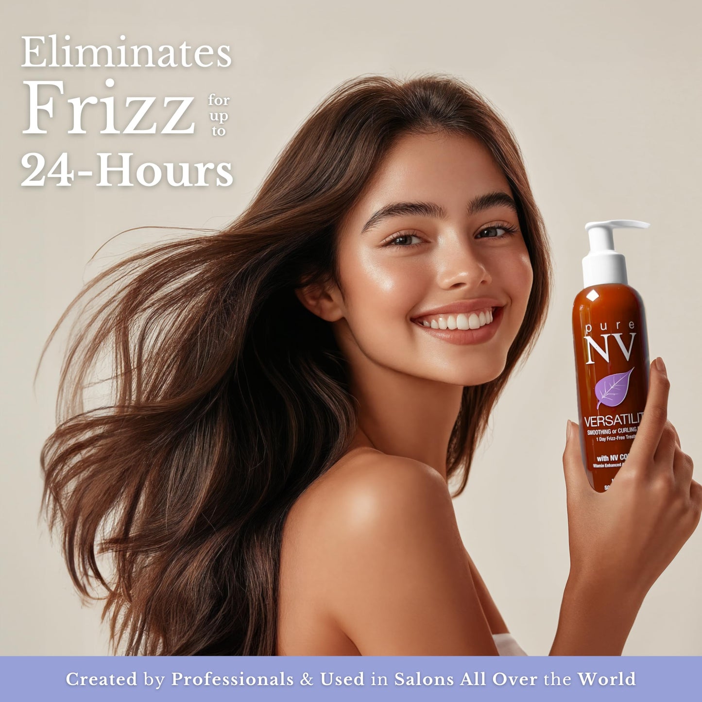 Pure NV Versatility 1 Day Frizz Free Treatment Smoothing & Curling Lotion, Made From Natural Vitamins & Minerals, Keratin, Collagen & Argan Oil Infused To Repair, Restore & Strengthen 8.5 Oz