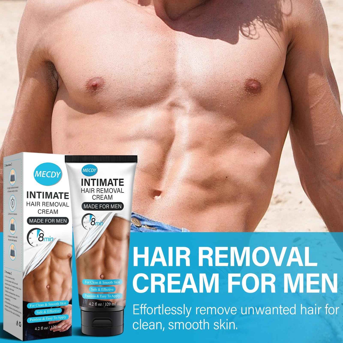 Hair Removal Cream for Men, Hair Remover Body Cream for Unwanted Male Hair, Painless, Flawless Depilatory for Intimate/Private Area, 120ml