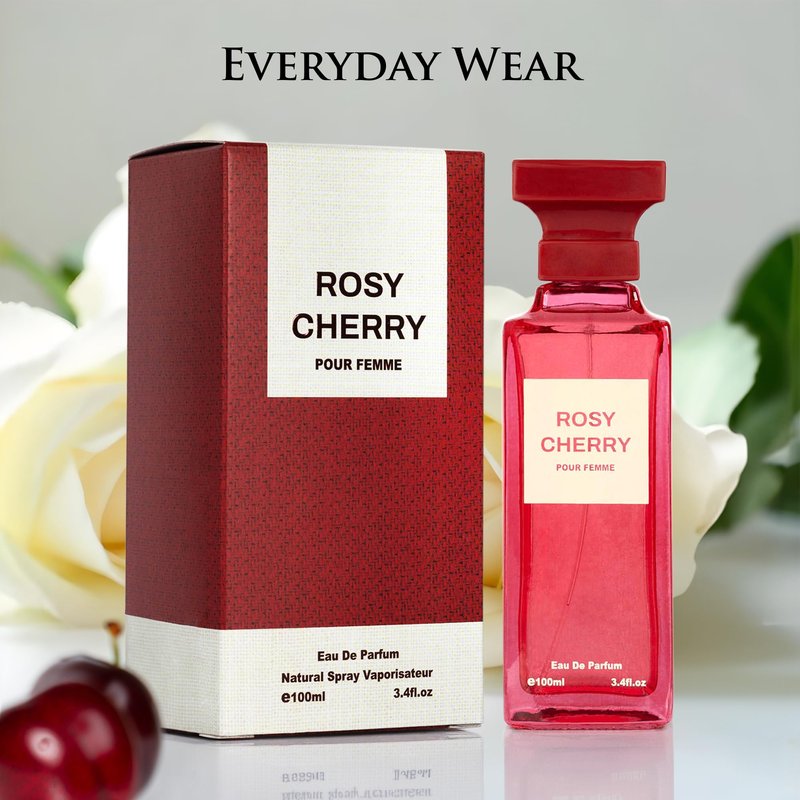 Rosy Cherry for Women - Fruity Floral Fragrance - Top Notes of Cherry & Bitter Almond - Base Scents of Vanilla, Cinnamon, Sandalwood, Cedar, Patchouli & Vetiver - Elegant 100ml Bottle, Women Parfumes
