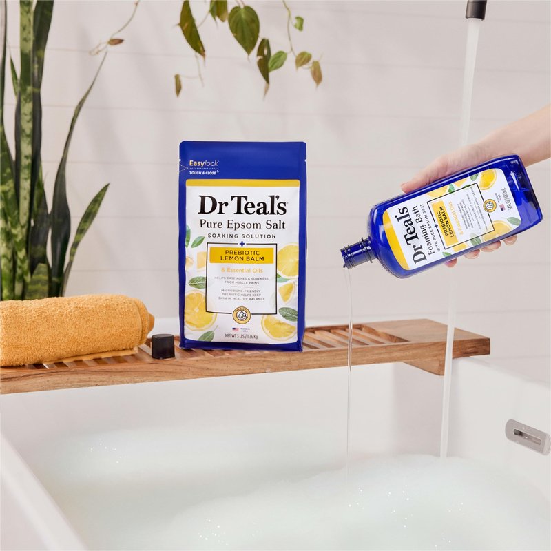 Dr Teal's Foaming Bath with Pure Epsom Salt, Prebiotic Lemon Balm & Essential Oils, 34 fl oz (Pack of 4)