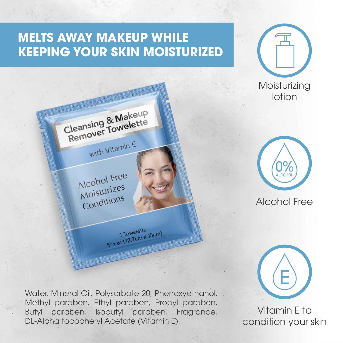 Diamond Wipes Makeup Remover Wipes, Alcohol Free Facial Cleansing with Vitamin E, Case of 50 Face Wipes