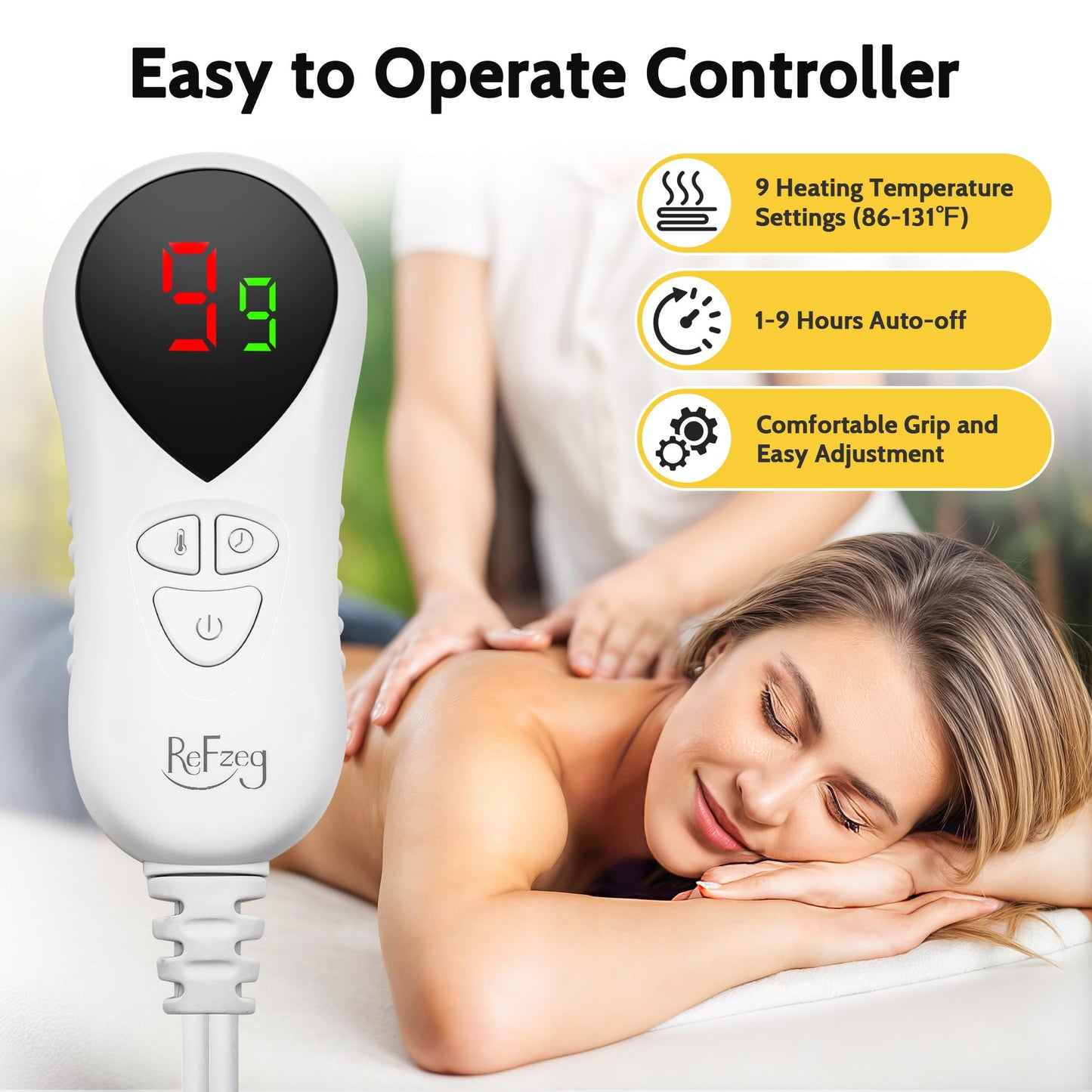 Massage Table Warmer Heating Pad Professional SPA Massage Bed Warmer 9 Hours Timer, 9 Heat Settings, Overheat Protection for Massage Bed & Spa, Thickened & Soft Fleece, 30" x 71"