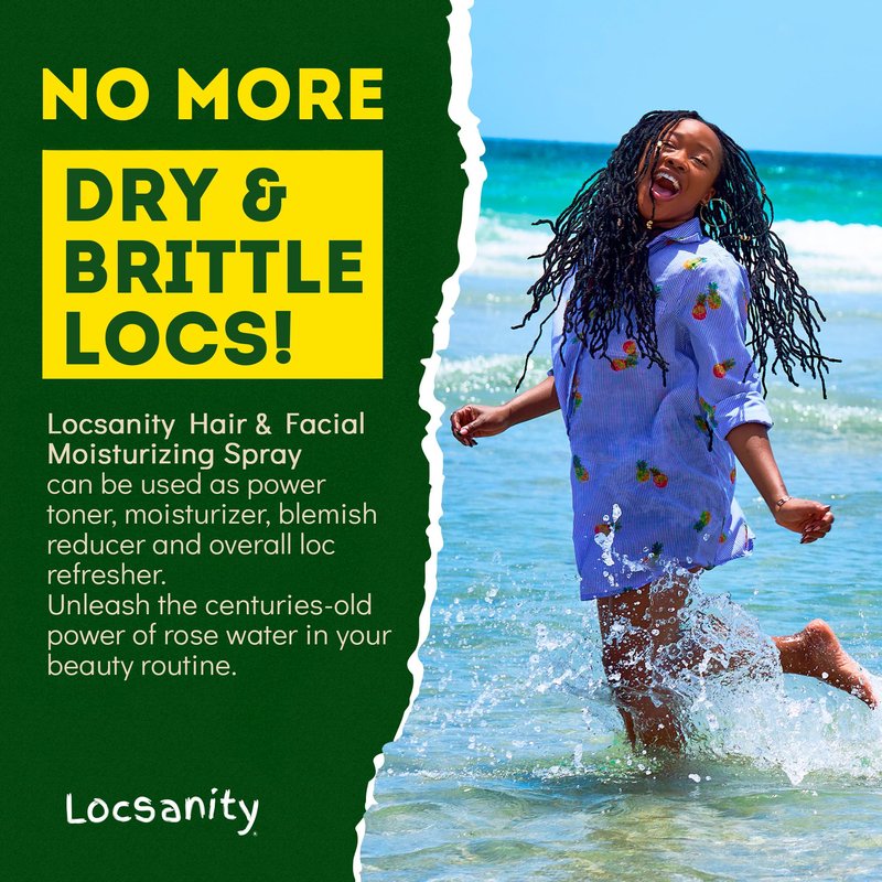 Locsanity Pure Rosewater Hair and Facial Spray – Regular Size Hydrating Face Mist to Soothe, Refresh, and Rejuvenate Skin, Reduce Oil and Buildup (8oz)