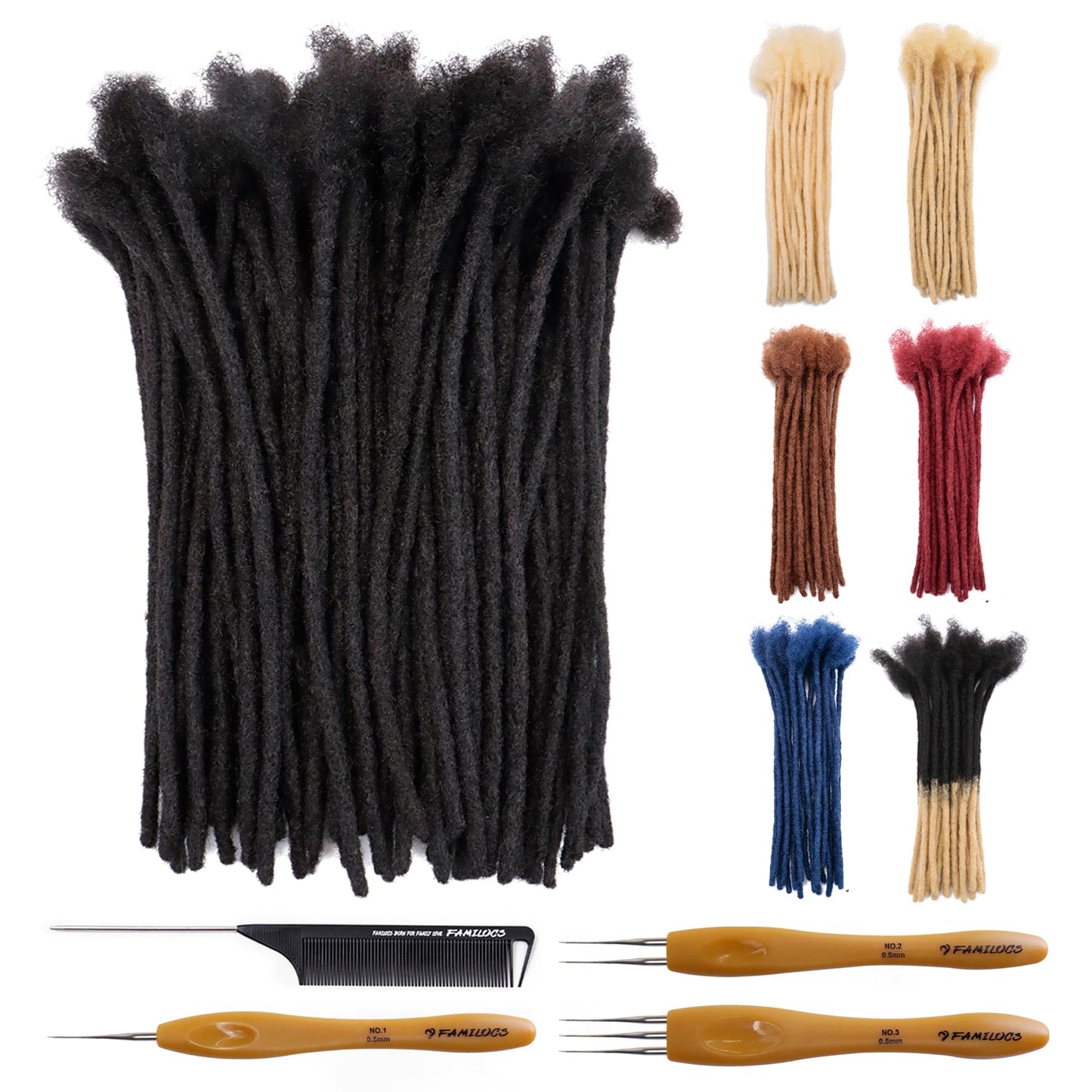 FAMILOCS 12 Inch 10 Strands 100％ Real Dreadlock Extensions Human Hair for Women/Men 0.4cm Width Handmade Loc Extensions Human Hair with Needle and Comb, Can Be Dyed, Curled and Bleached