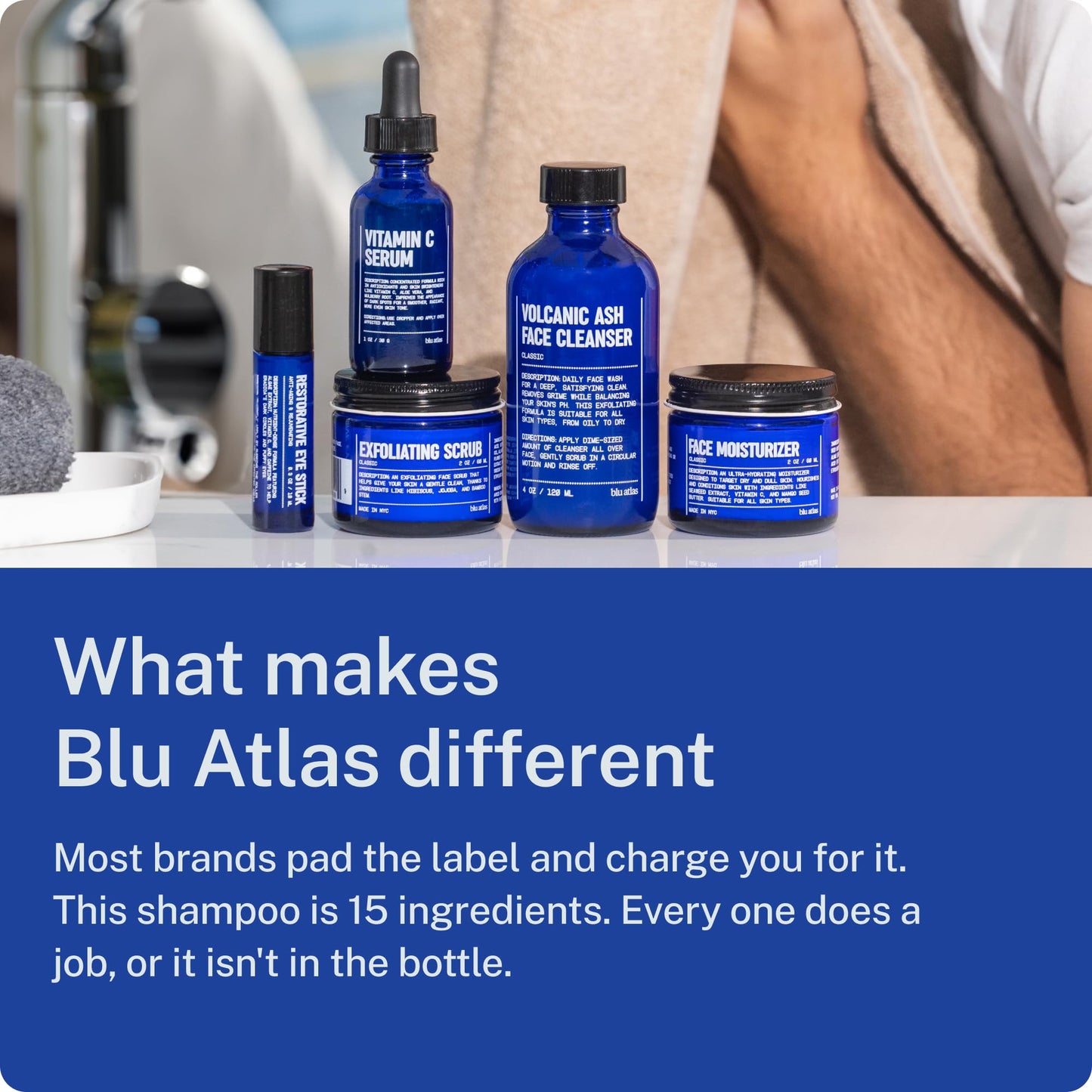 Blu Atlas Natural Shampoo for Men — Sulfate-Free for All Hair Types, 15 Ingredients, No Filler, Helps with Dandruff and Dry Scalp — Santal Cedar Scent, 8 oz