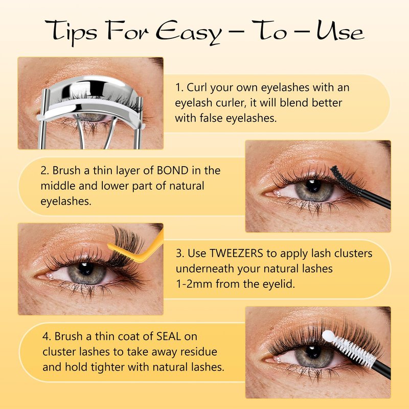 QUEWEL Lash Clusters Kit, Lashes Clusters Bond and Seal Waterproof, Eyelash Clusters Applicator Tool with Cluster Lashes Glue Remover for Natural Look DIY At Home(ZS-H01-kit)