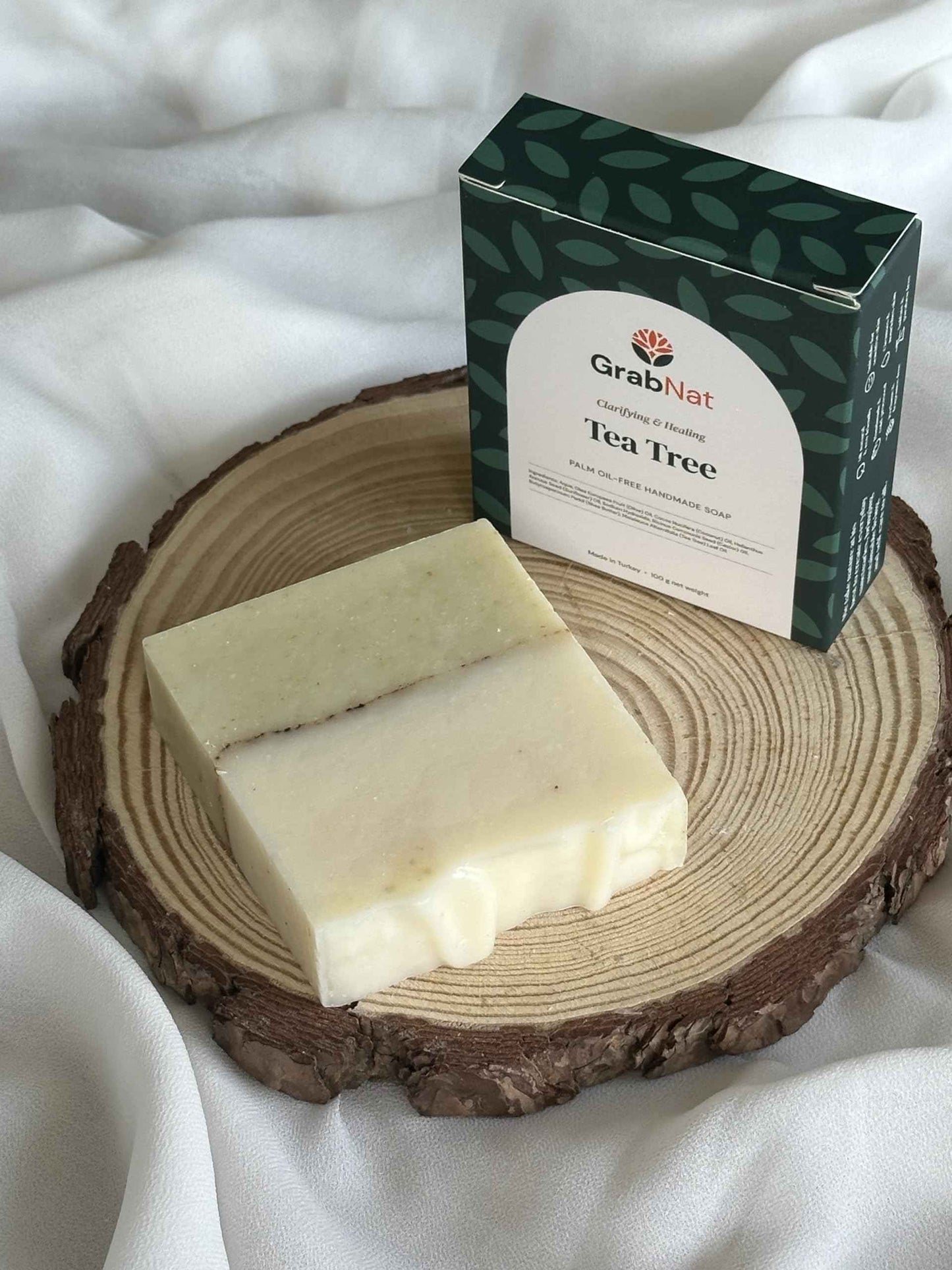GrabNat 4-Pack Tea Tree Soap | Handmade, All-Natural, Cold-Processed | Made with Tea Tree Oil | For Face & Body, All Skin Types (4 x100grams / 4 x 3.5oz)