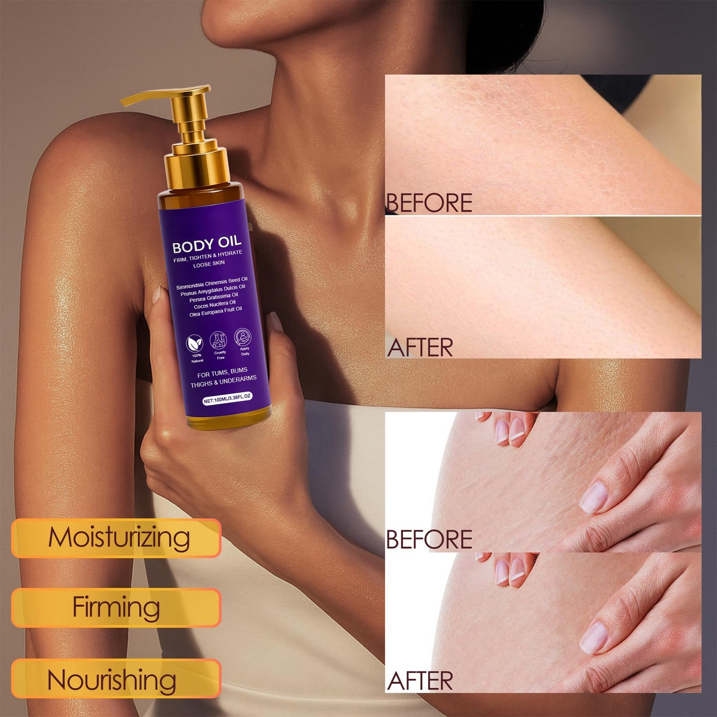Zotreval Body Firming Oil, Luxury Body Oil for Crepe Skin, Firming Tightening & Hydrating Body Serum with Vitamin E and Sweet Almond Oil, Smooths Skin for Women