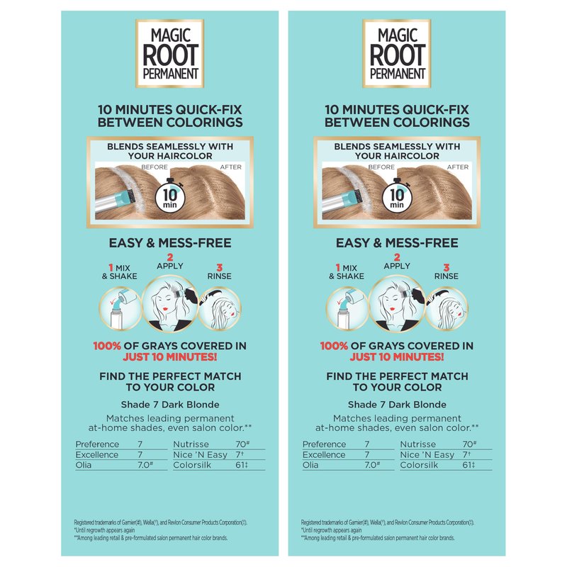 L'Oreal Paris Magic Root Permanent Hair Color Kit, 100% Gray Hair Coverage In Just 10 Minutes, Precision Brush Applicator for Seamless Application, 7 Dark Blonde (2 Count)