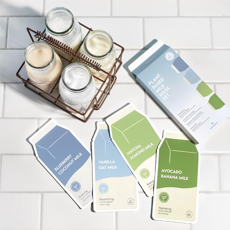 Plant-Based Milk Face Masks - 8-Pack Hydrating Skincare Set | Avocado, Matcha, Blueberry, Vanilla & Oat Extracts for All Skin Types