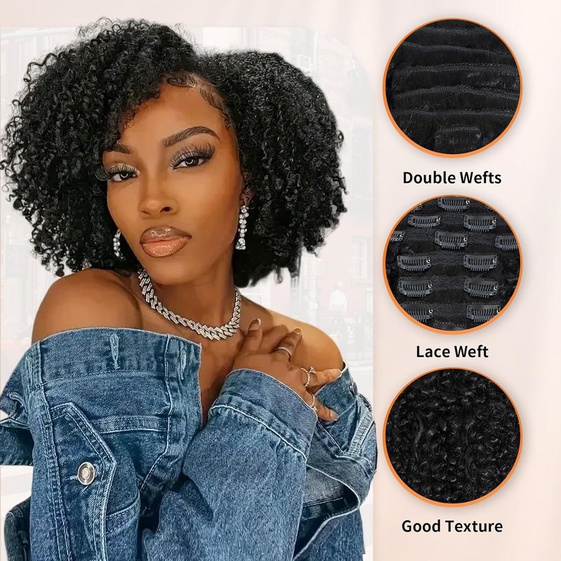 Kinky Curly Clip-In Hair Extensions - 18 Inch 120g Natural Black | 3C 4A Texture, 8Pcs with 20 Clips