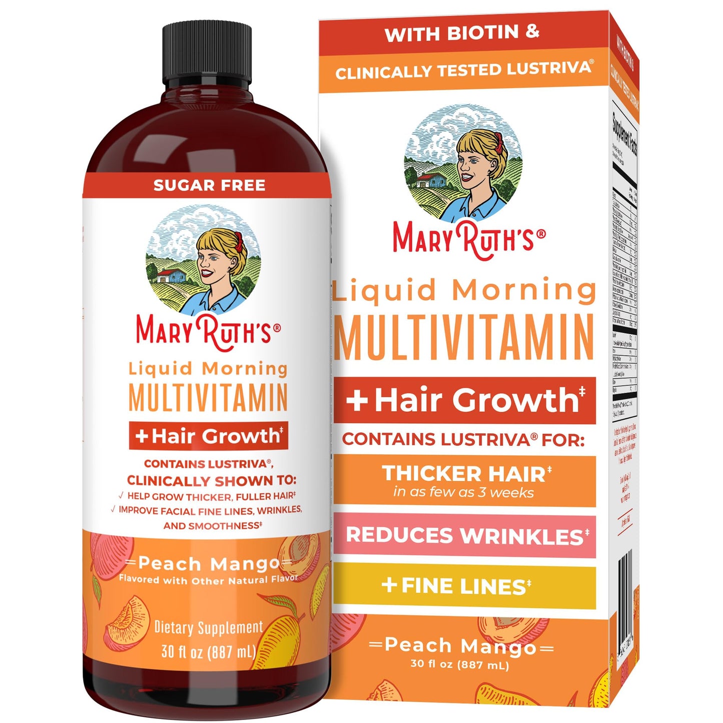 MARYRUTH'S Liquid Multivitamin + Hair Growth | Clinically Tested in Women for Thicker Hair & Facial Wrinkles | Biotin 10000mcg | Lustriva Hair Growth Supplements | Skin Care | Ages 18+ | 30 Fl Oz