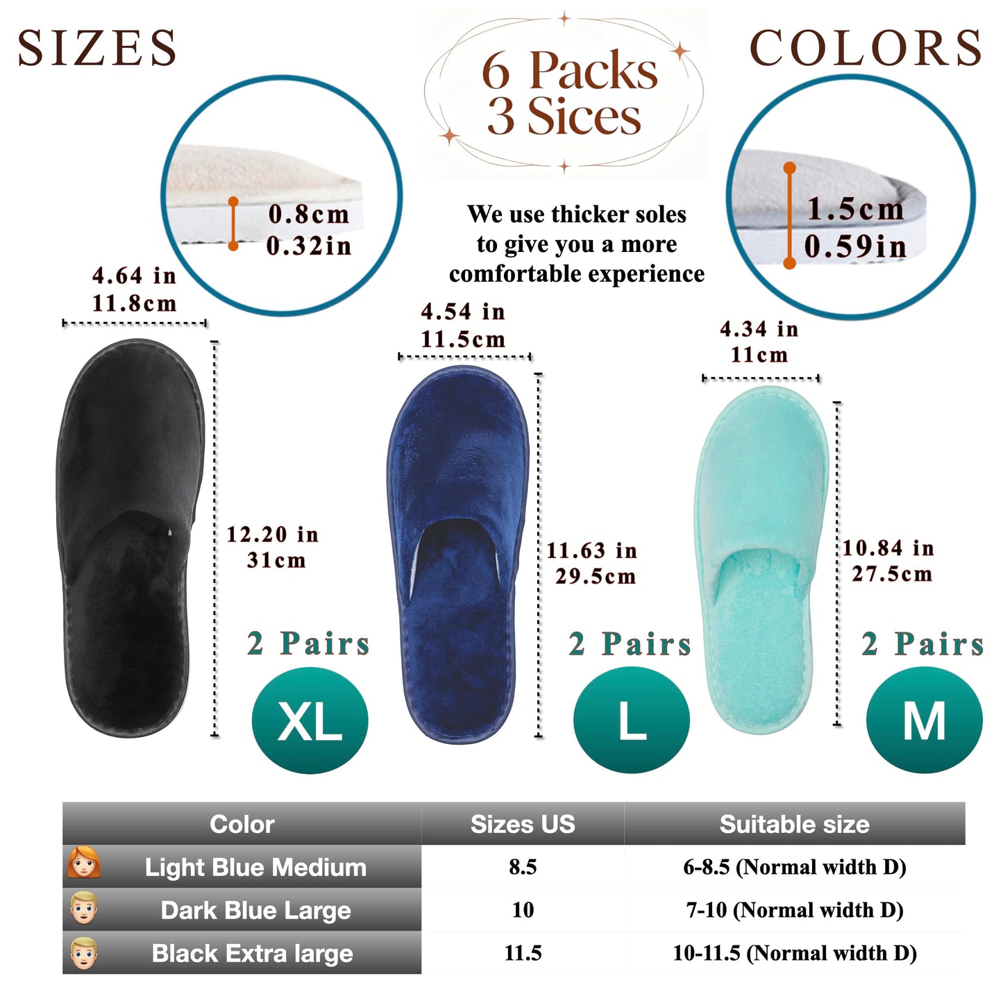 OSTADARRA 6 Pairs Spa Slippers, Non Slip Disposable Slippers For Guest, Washable Reusable, Which Can Be Used As Women Men, House, Indoor, Bathroom, Bedroom, Hotel, Bride Slippers (2 sizes)