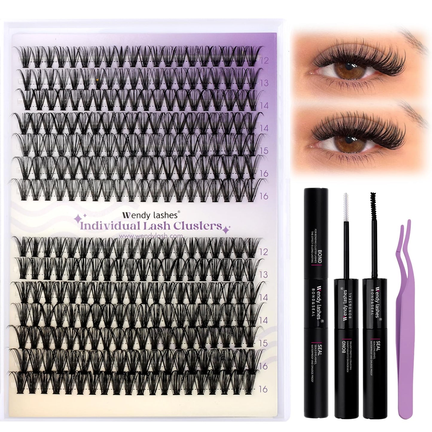 Lash Clusters Kit Natural for DIY: 280-Pcs 30D+40D Ultra-Lightweight Waterproof Eyelashes, D Curl Cat Eye 12-16mm Mixed Fake Lashes by Wendy Lashes