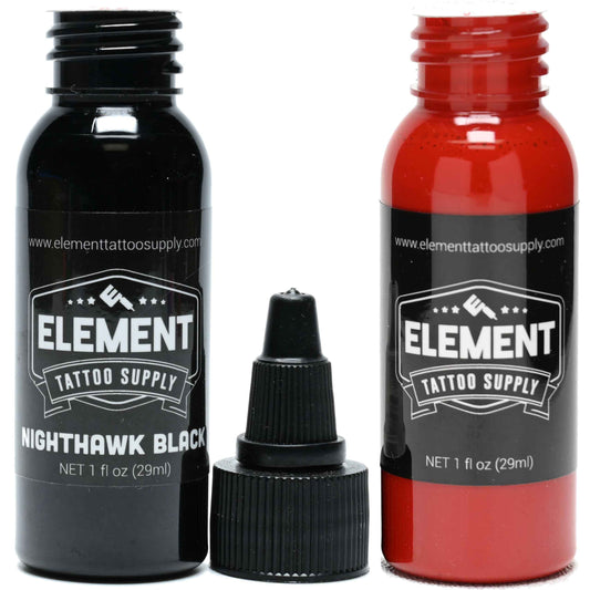 ELEMENT TATTOO SUPPLY - Black and Red Tattoo Ink 1oz Bottle for Color Tattooing and Shading - Permanent - Bright - Solid - Easy to use - Pigment - Pre Disperse - Professional Artist