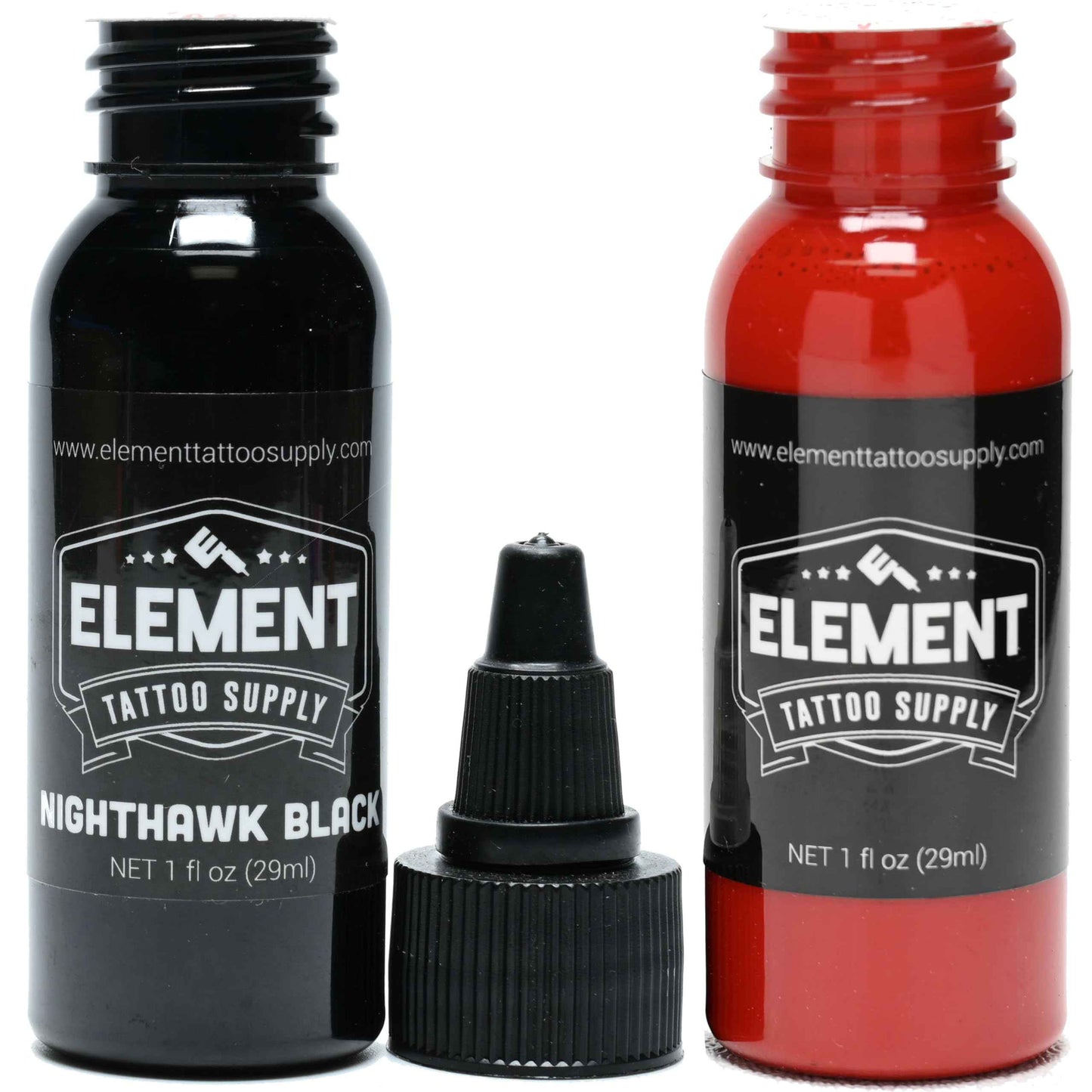 ELEMENT TATTOO SUPPLY - Black and Red Tattoo Ink 1oz Bottle for Color Tattooing and Shading - Permanent - Bright - Solid - Easy to use - Pigment - Pre Disperse - Professional Artist